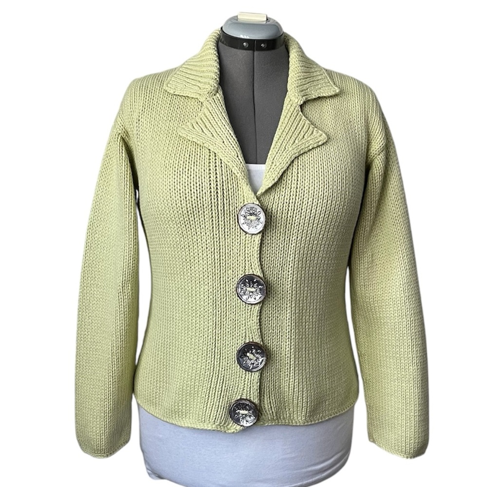 Pure Handknit cotton blazer cardigan bold buttons M/L